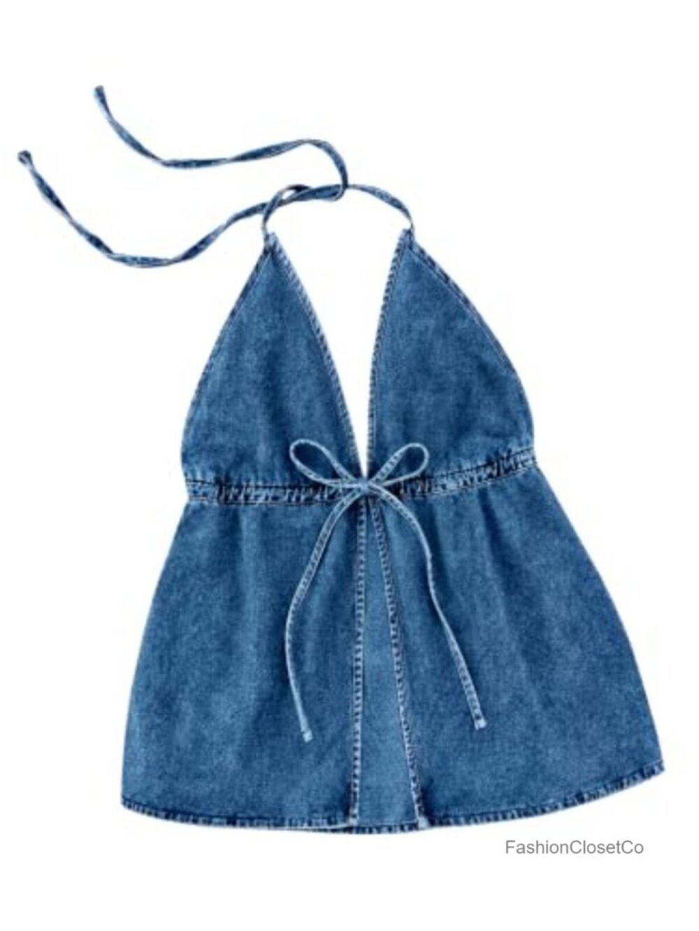 Women's Denim Halter Top Crop Tank Sleeveless Self Tie